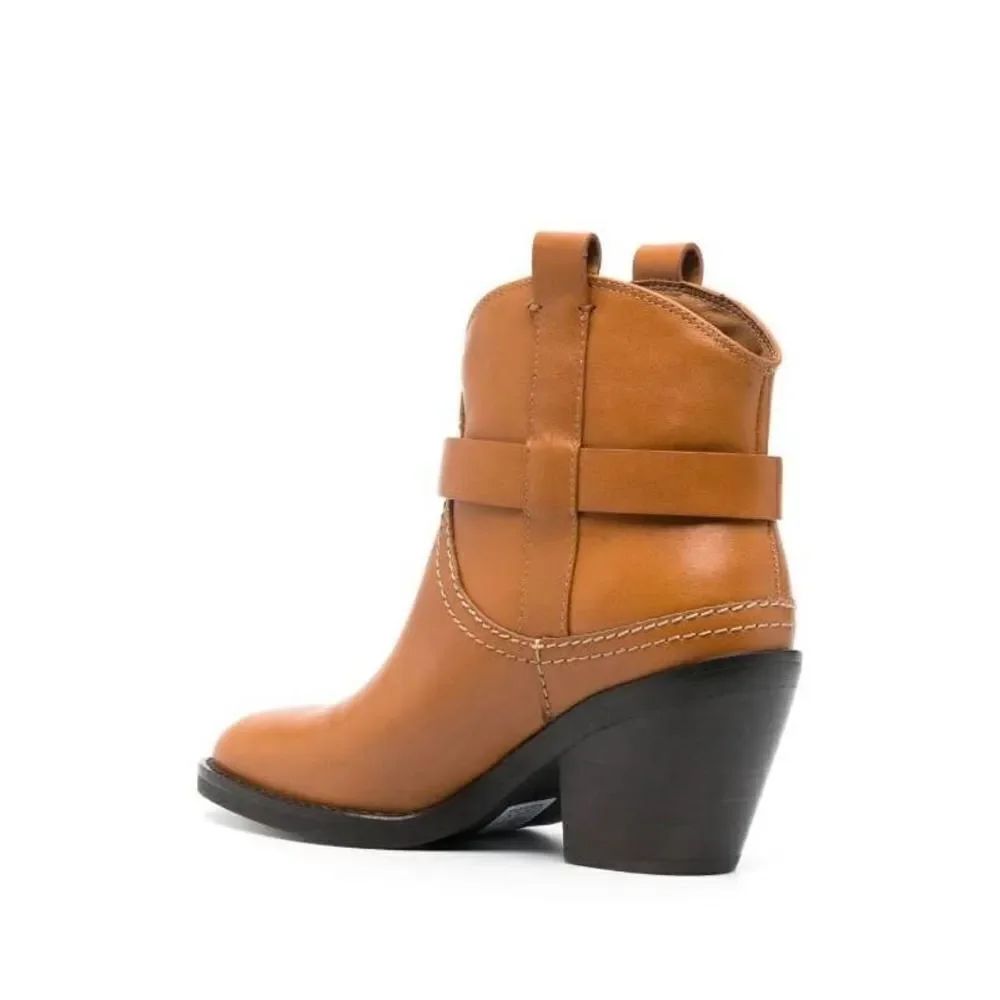 See by Chloé Hana 80mm cowboy leather boots in Tan US7.5